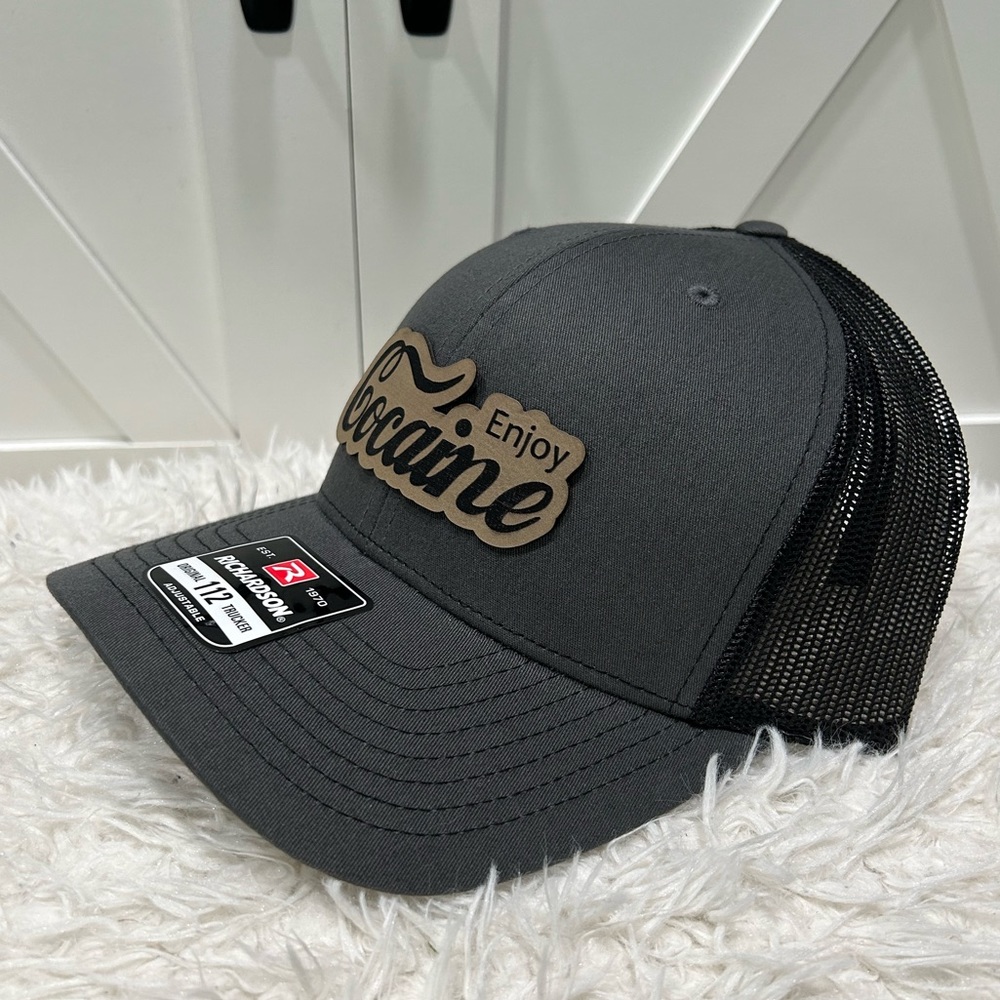 Laser engraved Richardson 112 trucker Hat. Enjoy Co*caine.